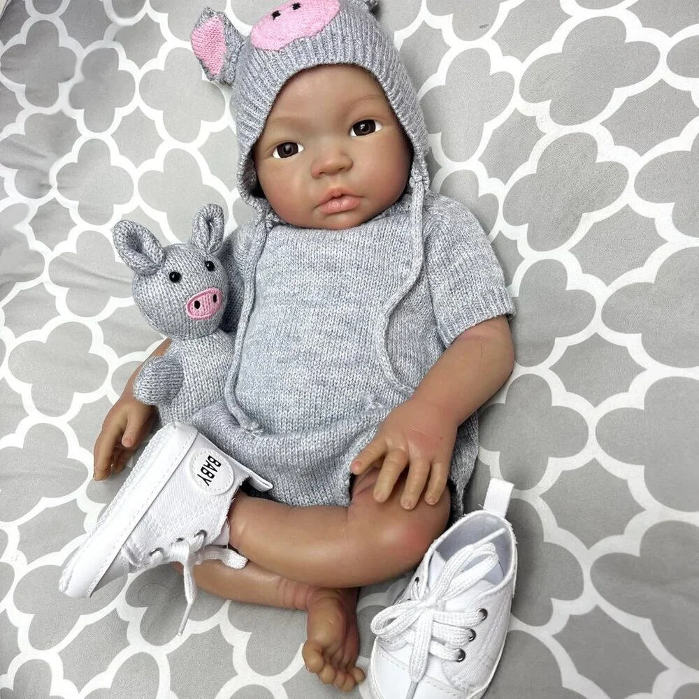 🆕18Inch Dark Skin Full Body Silicone Realistic Reborn Baby Girl Real Life Dolls